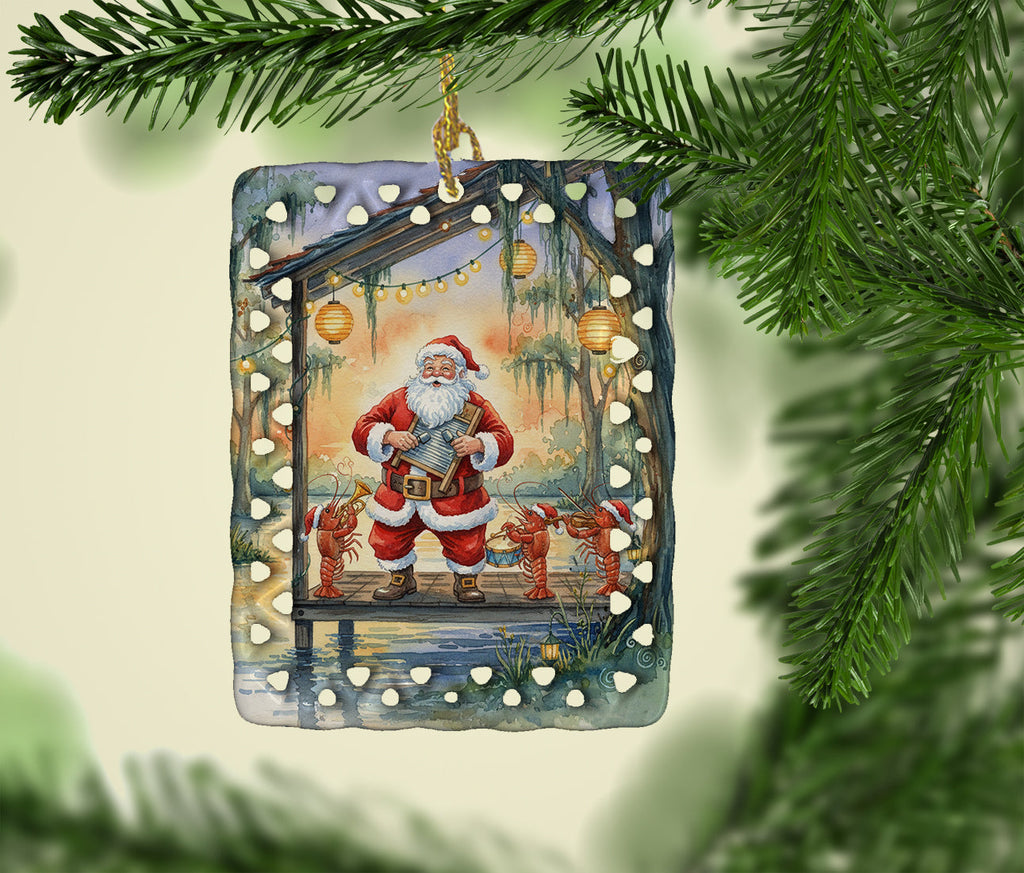Cajun Santa Claus and the Crawfish Band Christmas Porcelain Ornament Christmas Tree Hanging Decorations for Home Christmas Holiday, Rectangle, Gift, Multicolor