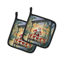 Cajun Santa Claus and the Crawfish Band Christmas Pot Holder Set of 2 Heat Resistant Quilted Hot Pads 7.5 x 7.5 Inch, Insulated Kitchen Trivets for Cooking & Baking