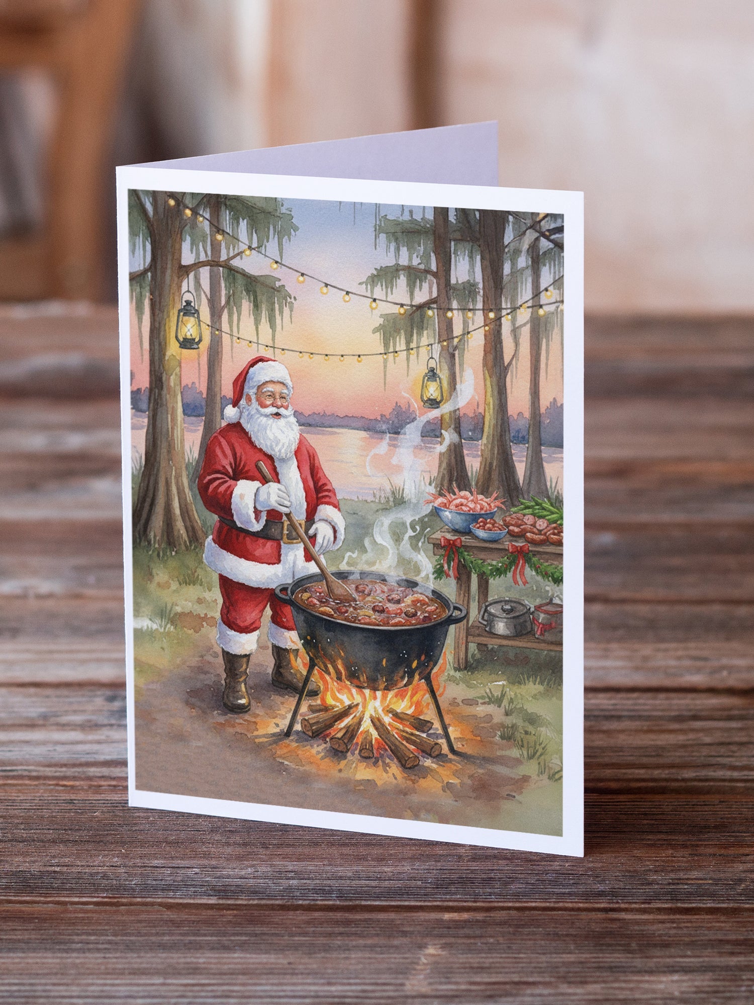 Cajun Santa Claus Cooking Gumbo Christmas Greeting Cards Pack of 8 Blank Cards with Envelopes Whimsical A7 Size 5x7