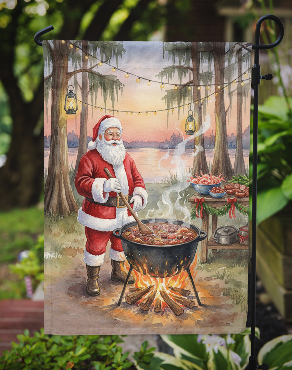 Cajun Santa Claus Cooking Gumbo Christmas Garden Flag Mailbox Decorative Yard Banner Outside Patio Artwork for Flower Beds, Garden Size, Multicolor