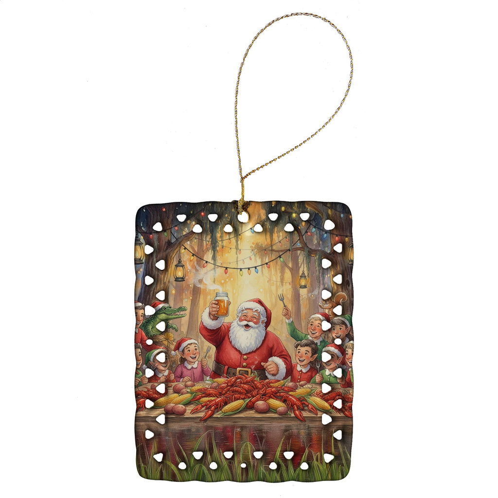 Cajun Santa Claus Crawfish Boil Christmas Porcelain Ornament Christmas Tree Hanging Decorations for Home Christmas Holiday, Rectangle, Gift, Multicolor