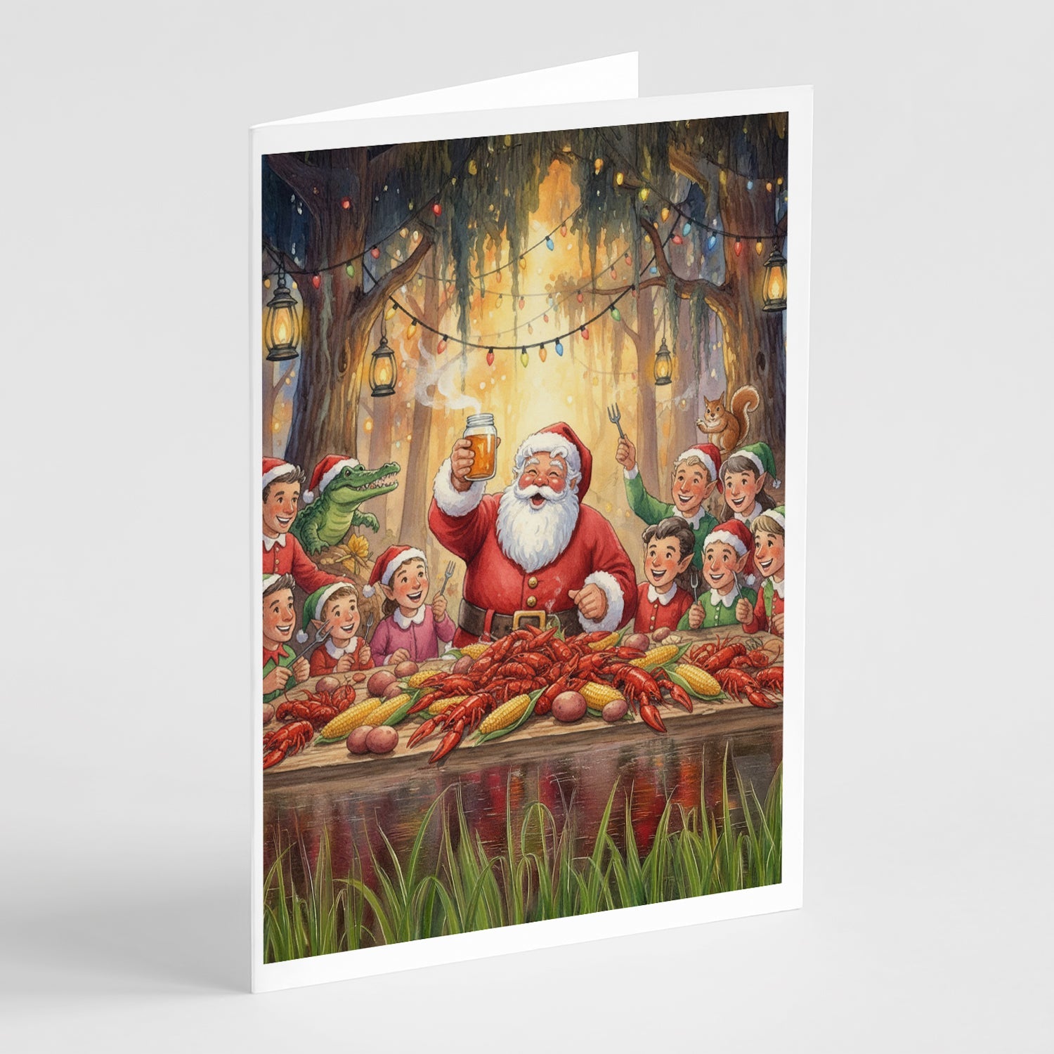 Cajun Santa Claus Crawfish Boil Christmas Greeting Cards Pack of 8 Blank Cards with Envelopes Whimsical A7 Size 5x7