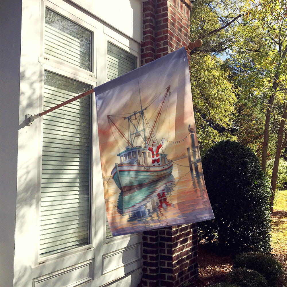 Cajun Santa Claus Decorating a Shrimp Boat Christmas House Flag 28x40 Porch Sleeve Pole Decorative Outside Yard Banner Artwork Wall Hanging, Polyester