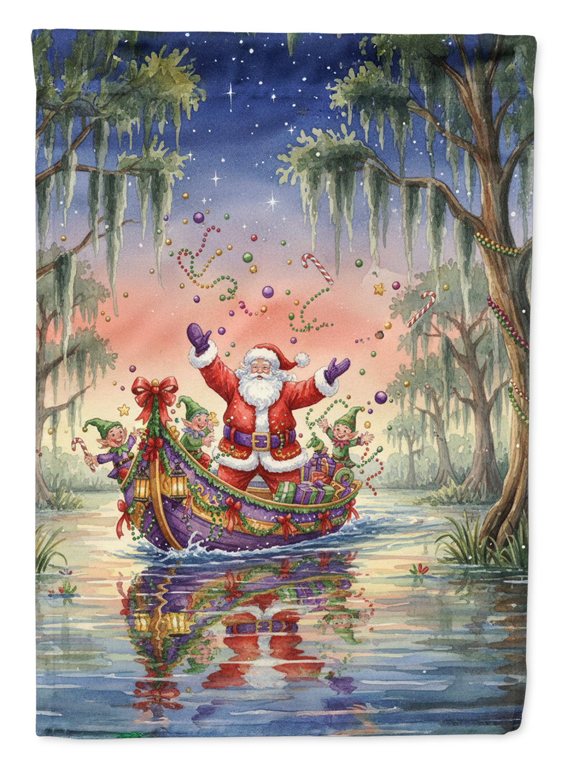 Cajun Santa Claus in the Bayou Christmas Parade Christmas House Flag 28x40 Porch Sleeve Pole Decorative Outside Yard Banner Artwork Wall Hanging, Polyester