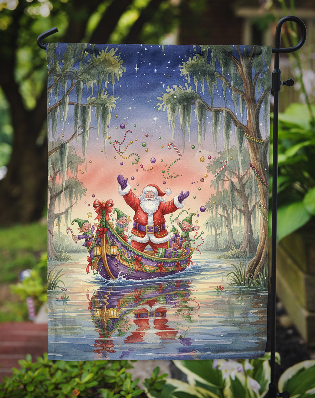 Cajun Santa Claus in the Bayou Christmas Parade Christmas Garden Flag Mailbox Decorative Yard Banner Outside Patio Artwork for Flower Beds, Garden Size, Multicolor