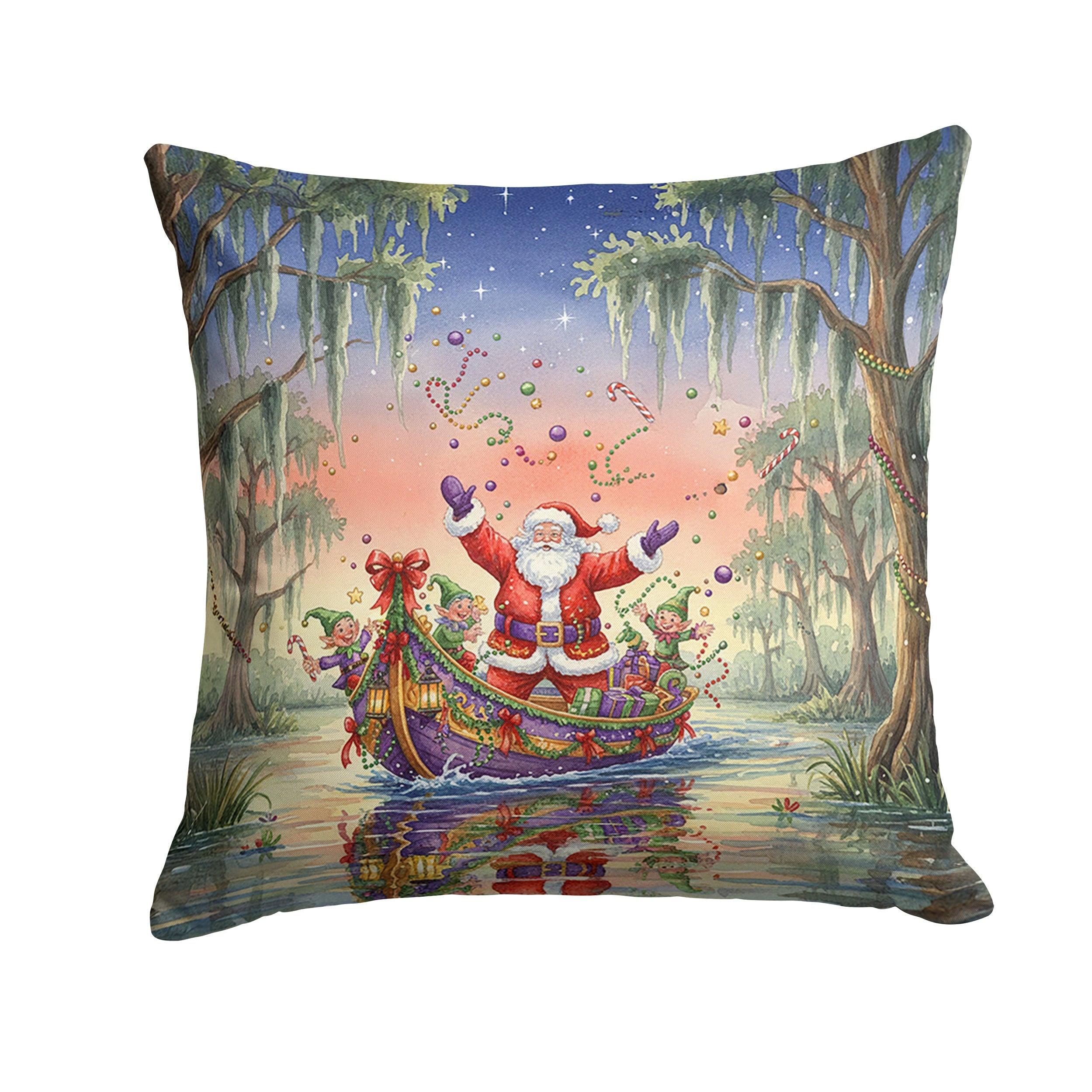 Cajun Santa Claus in the Bayou Christmas Parade Christmas Decorative Throw Pillow 14x14 Indoor Outdoor Accent Cushion, Fabric Cover with Insert for Sofa, Bed, Porch & Living Room