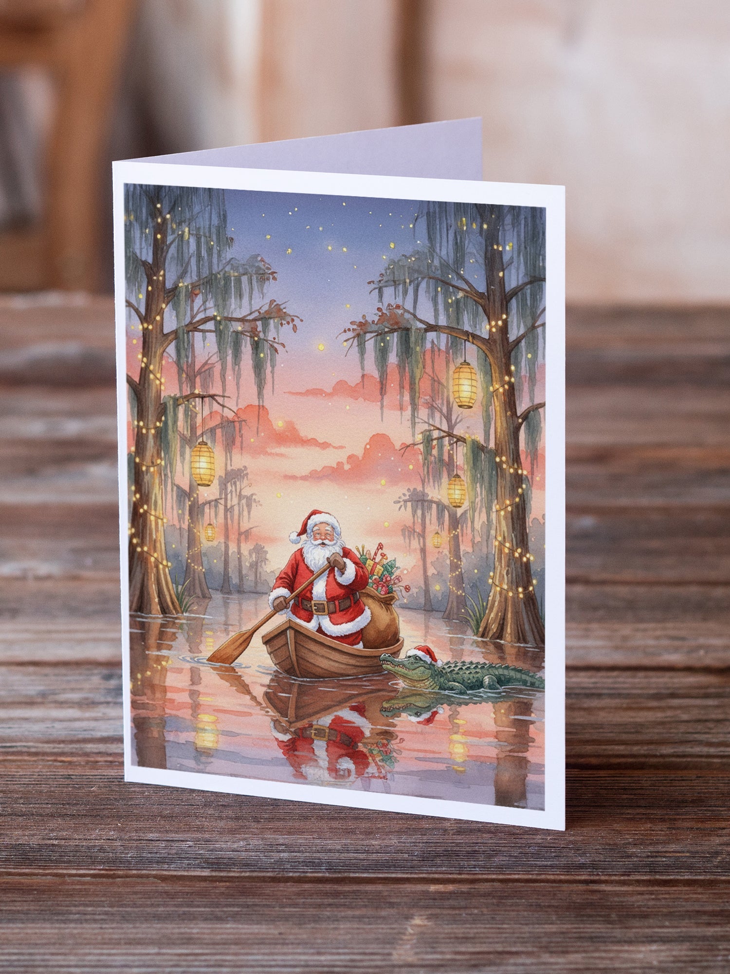 Cajun Santa Claus in the Pirogue Christmas Greeting Cards Pack of 8 Blank Cards with Envelopes Whimsical A7 Size 5x7