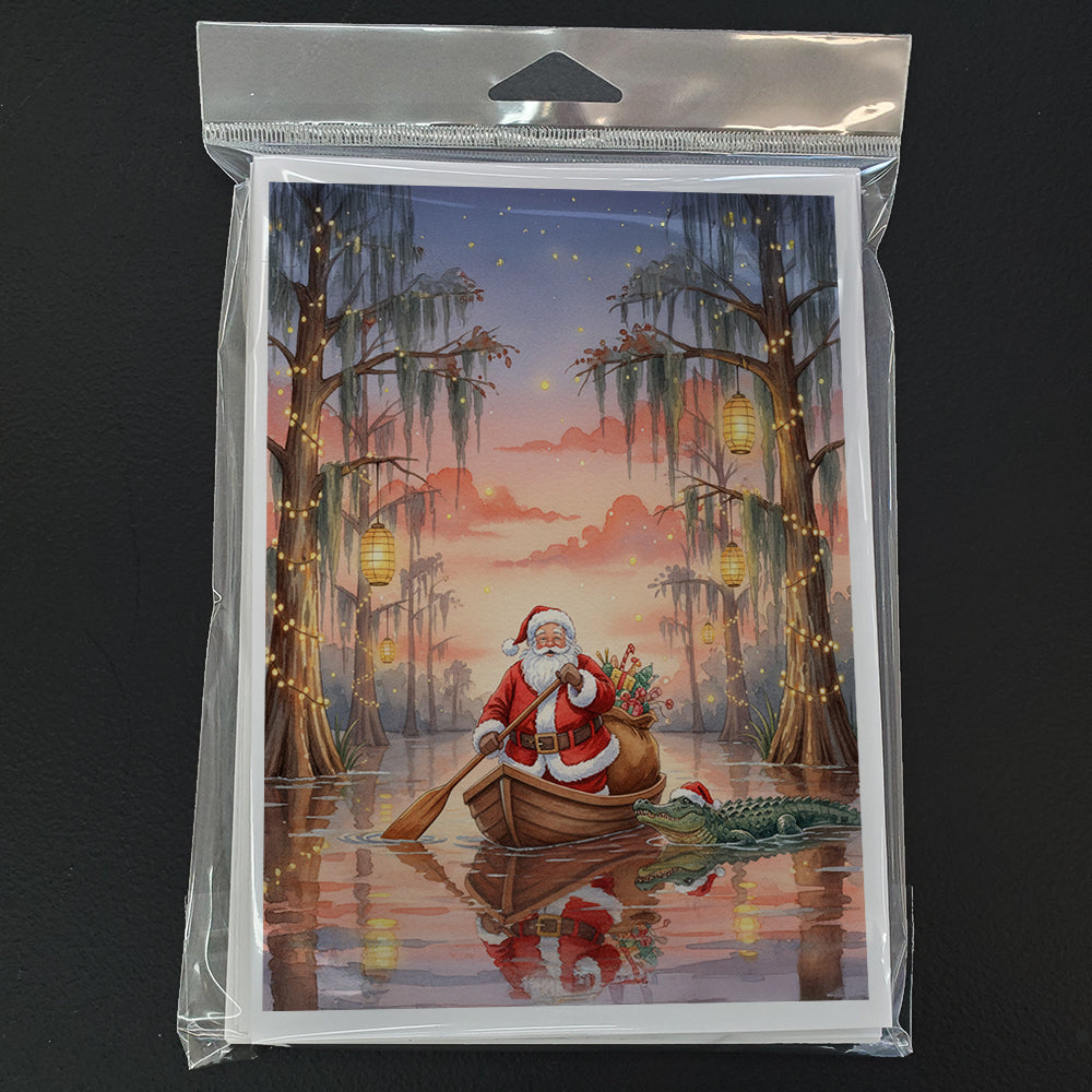 Cajun Santa Claus in the Pirogue Christmas Greeting Cards Pack of 8 Blank Cards with Envelopes Whimsical A7 Size 5x7