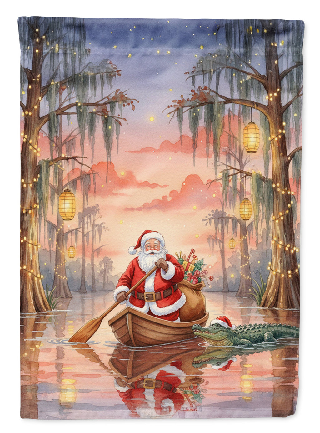 Cajun Santa Claus in the Pirogue Christmas Garden Flag Mailbox Decorative Yard Banner Outside Patio Artwork for Flower Beds, Garden Size, Multicolor