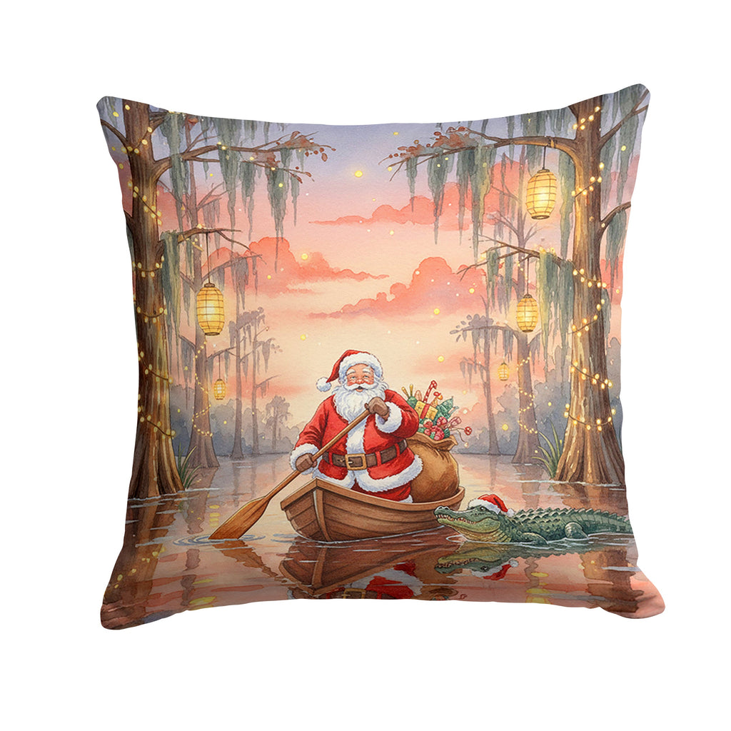 Cajun Santa Claus in the Pirogue Christmas Decorative Throw Pillow 18x18 Indoor Outdoor Accent Cushion, Fabric Cover with Insert for Sofa, Bed, Porch & Living Room