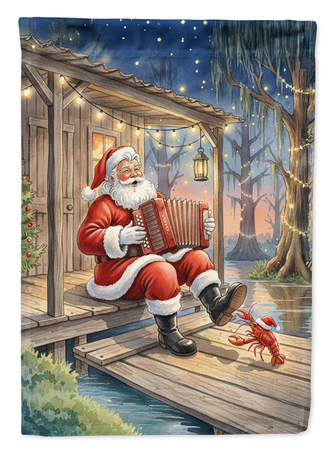 Cajun Santa Claus Playing Zydeco Christmas Garden Flag Mailbox Decorative Yard Banner Outside Patio Artwork for Flower Beds, Garden Size, Multicolor