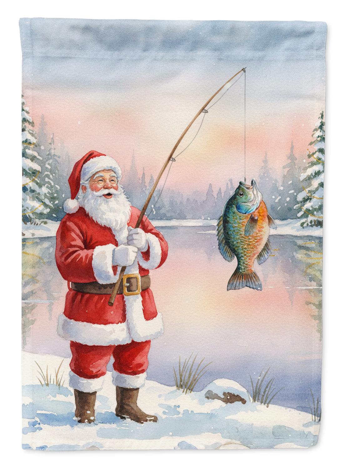 Fishing Santa Claus with Bluegill Christmas Garden Flag Mailbox Decorative Yard Banner Outside Patio Artwork for Flower Beds, Garden Size, Multicolor