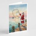Fishing Santa Claus with Castnet Christmas Greeting Cards Pack of 8 Blank Cards with Envelopes Whimsical A7 Size 5x7