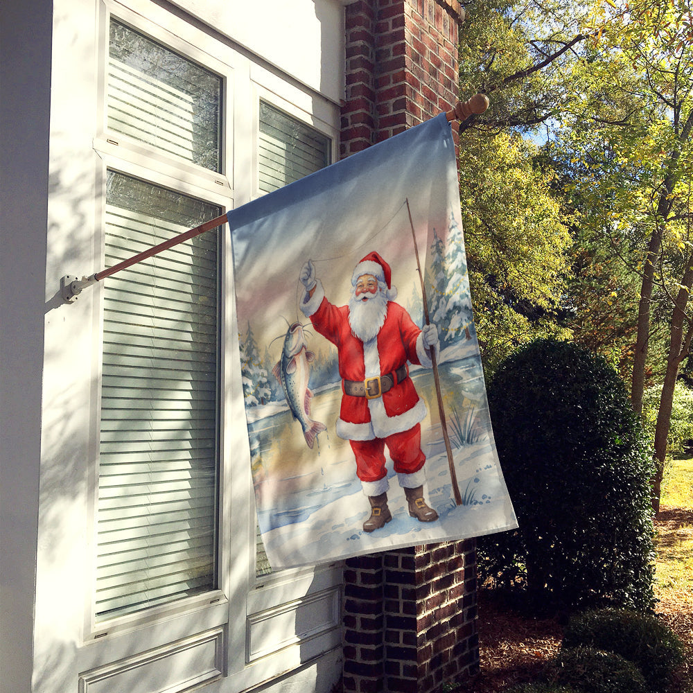 Fishing Santa Claus with Catfish Christmas House Flag 28x40 Porch Sleeve Pole Decorative Outside Yard Banner Artwork Wall Hanging, Polyester