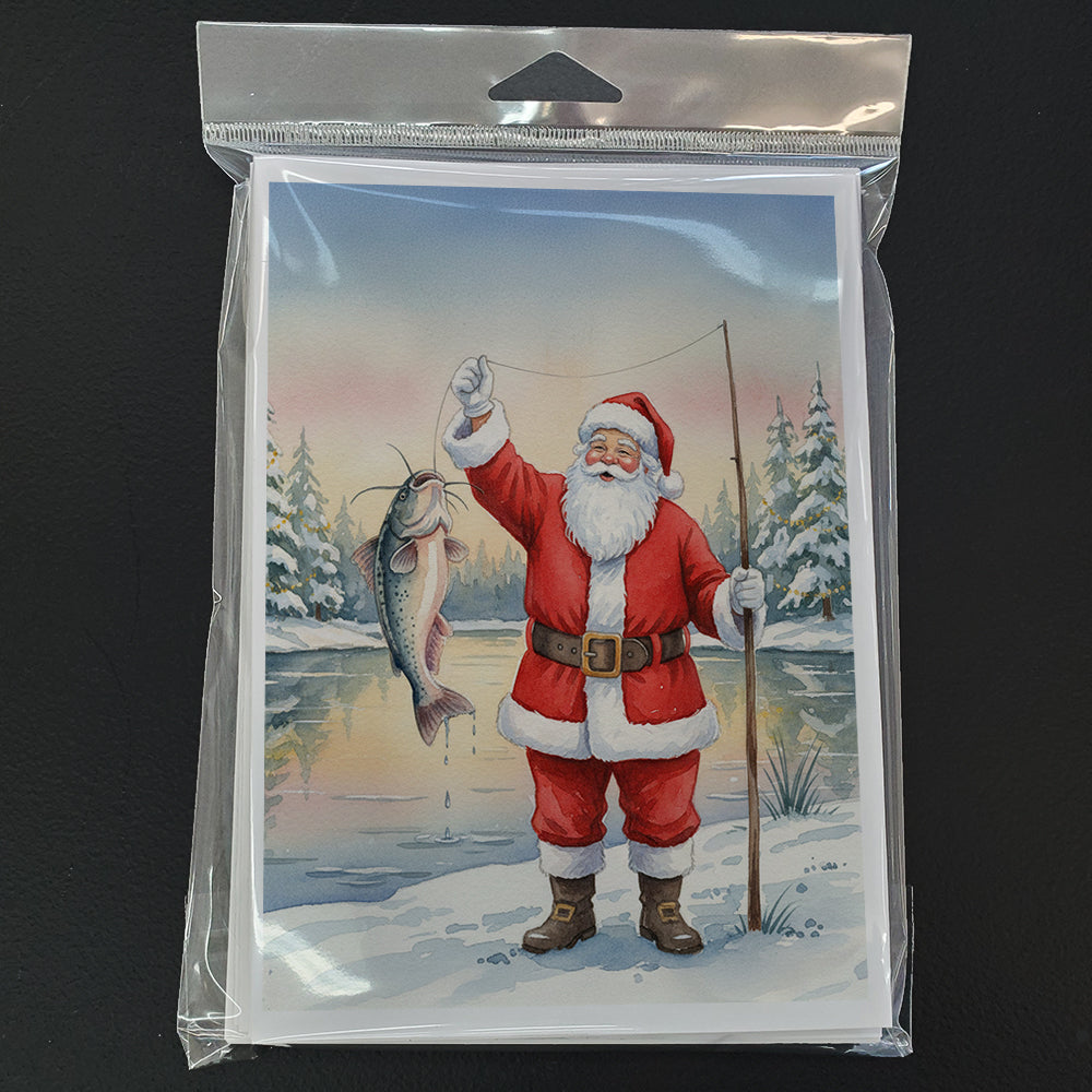 Fishing Santa Claus with Catfish Christmas Greeting Cards Pack of 8 Blank Cards with Envelopes Whimsical A7 Size 5x7