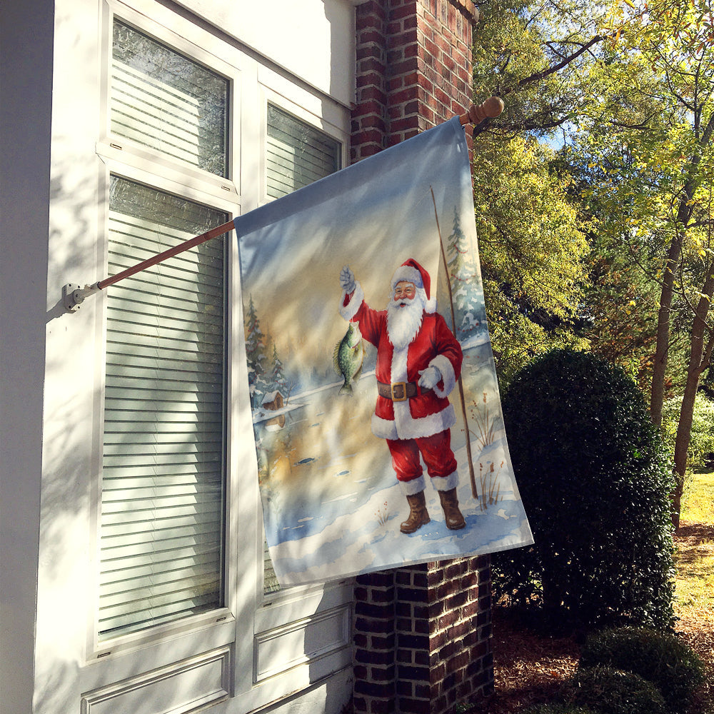 Fishing Santa Claus with Crappie Christmas House Flag 28x40 Porch Sleeve Pole Decorative Outside Yard Banner Artwork Wall Hanging, Polyester