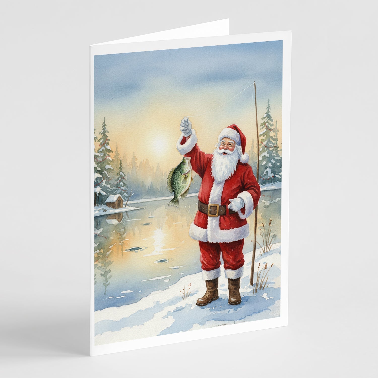 Fishing Santa Claus with Crappie Christmas Greeting Cards Pack of 8 Blank Cards with Envelopes Whimsical A7 Size 5x7