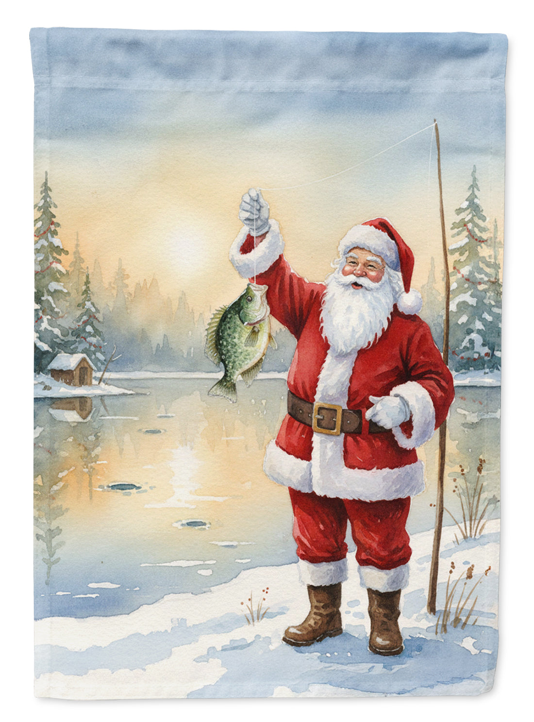 Fishing Santa Claus with Crappie Christmas Garden Flag Mailbox Decorative Yard Banner Outside Patio Artwork for Flower Beds, Garden Size, Multicolor