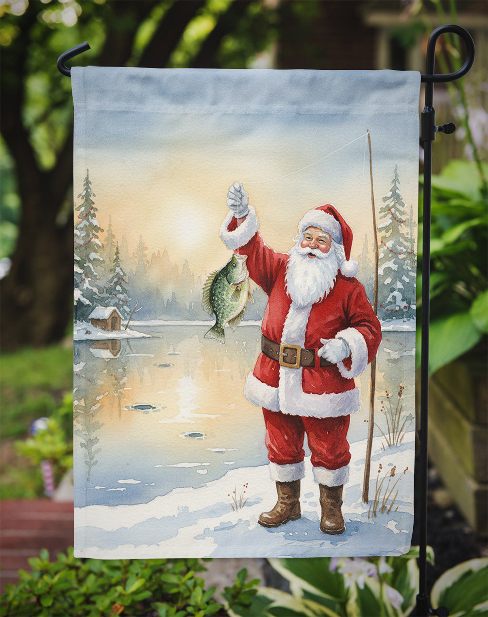 Fishing Santa Claus with Crappie Christmas Garden Flag Mailbox Decorative Yard Banner Outside Patio Artwork for Flower Beds, Garden Size, Multicolor