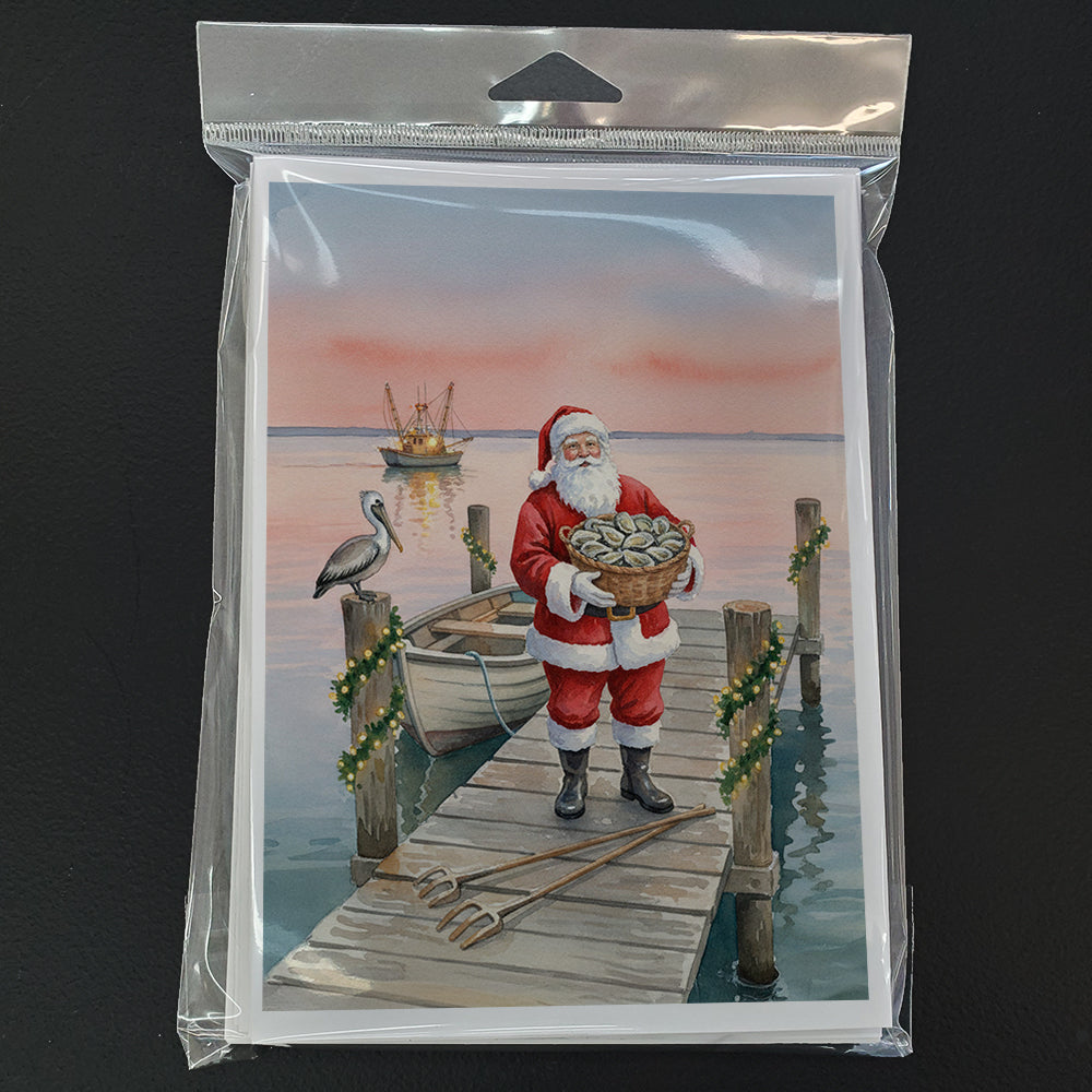 Fishing Santa Claus with Oysters Christmas Greeting Cards Pack of 8 Blank Cards with Envelopes Whimsical A7 Size 5x7