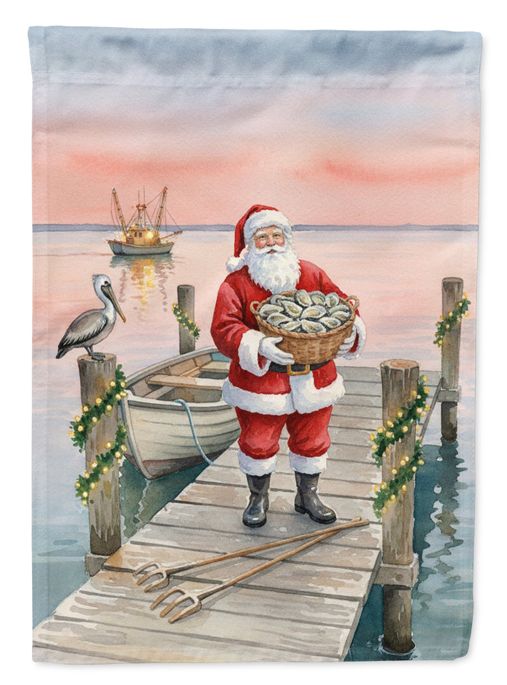 Fishing Santa Claus with Oysters Christmas Garden Flag Mailbox Decorative Yard Banner Outside Patio Artwork for Flower Beds, Garden Size, Multicolor