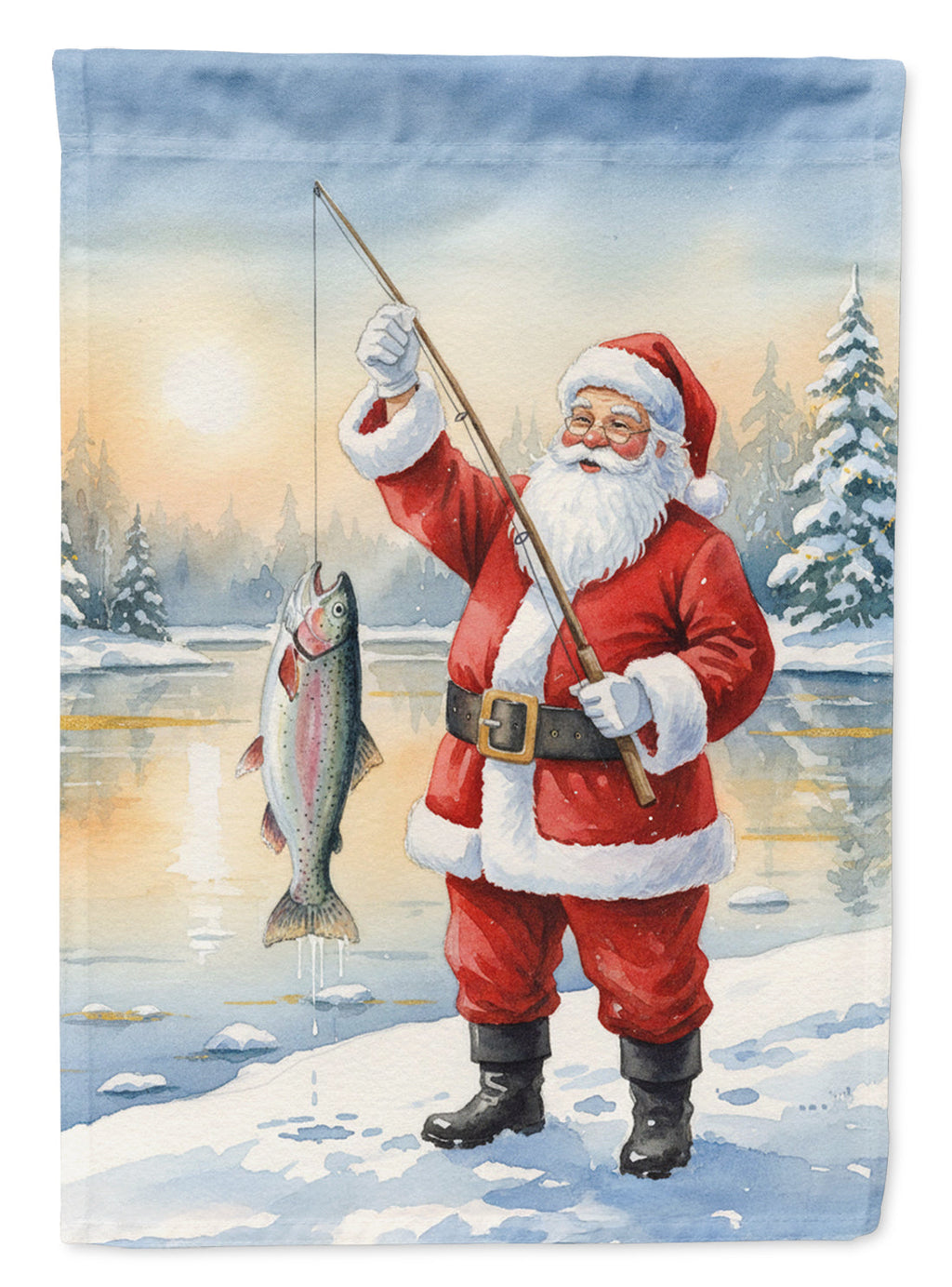 Fishing Santa Claus with Rainbow Trout Christmas Garden Flag Mailbox Decorative Yard Banner Outside Patio Artwork for Flower Beds, Garden Size, Multicolor