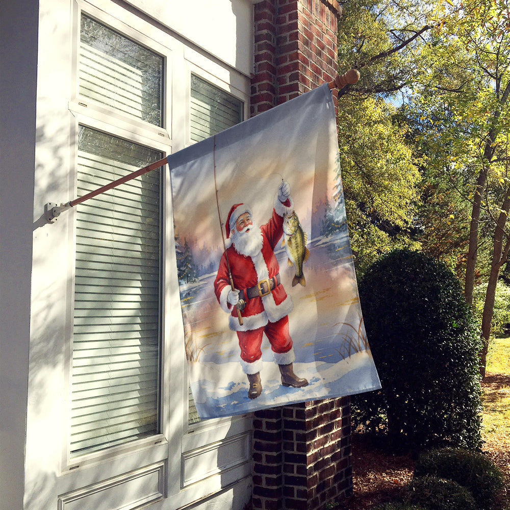 Fishing Santa Claus with Smallmouth Bass Christmas House Flag 28x40 Porch Sleeve Pole Decorative Outside Yard Banner Artwork Wall Hanging, Polyester