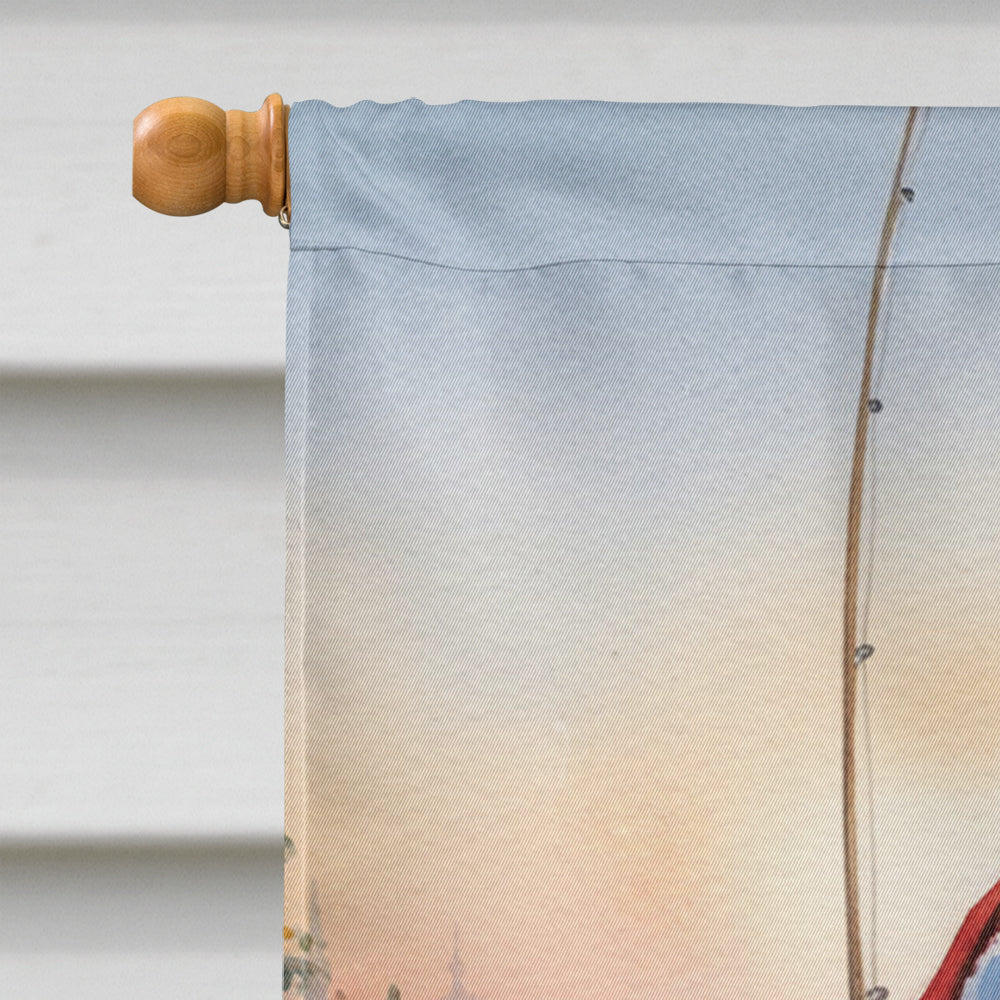 Fishing Santa Claus with Smallmouth Bass Christmas House Flag 28x40 Porch Sleeve Pole Decorative Outside Yard Banner Artwork Wall Hanging, Polyester