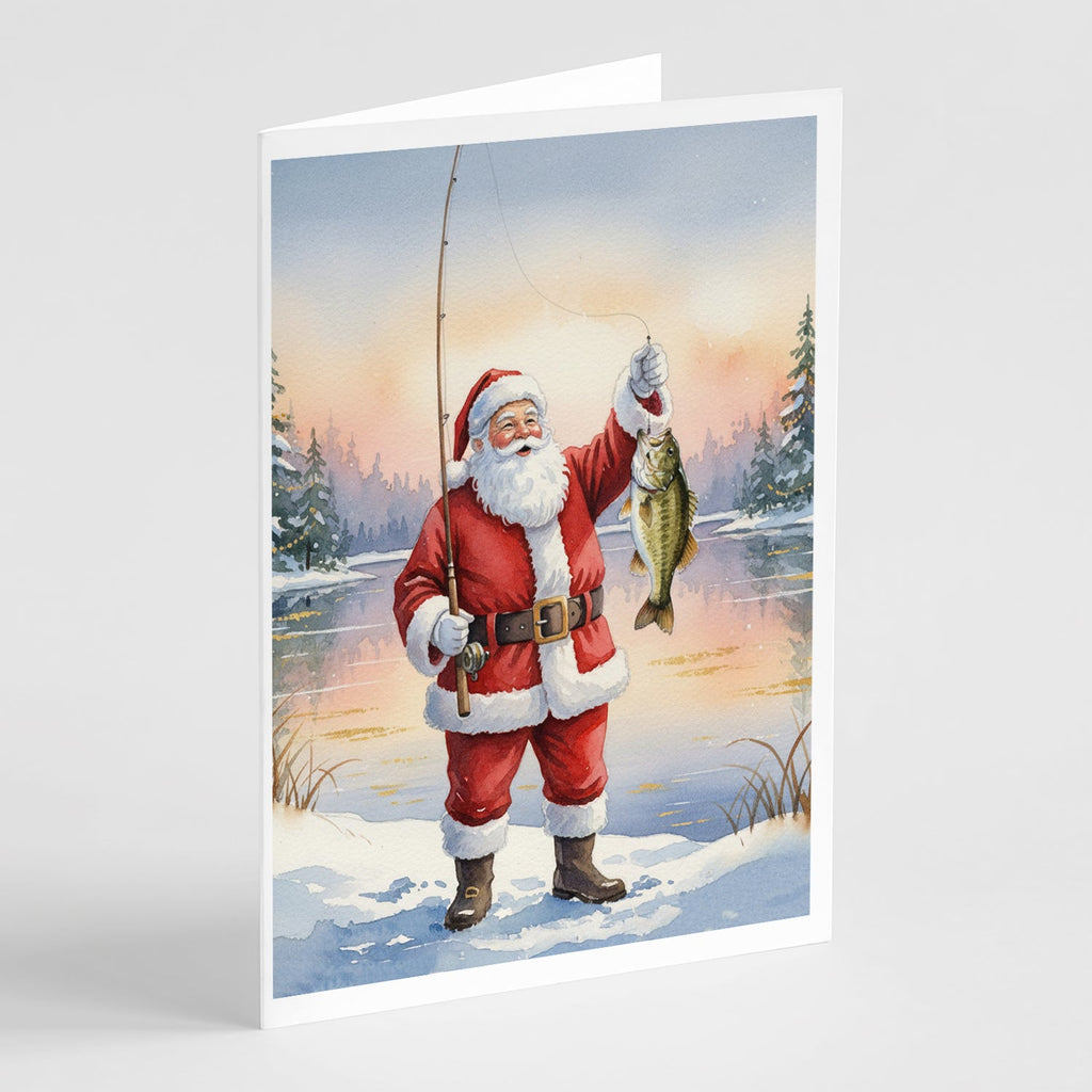 Fishing Santa Claus with Smallmouth Bass Christmas Greeting Cards Pack of 8 Blank Cards with Envelopes Whimsical A7 Size 5x7
