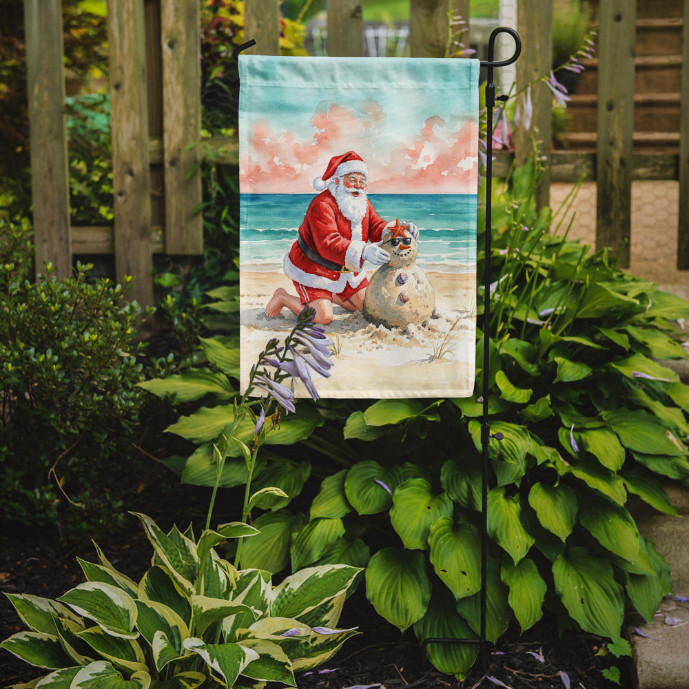 Santa Claus Building a Sand Snowman Christmas Garden Flag Mailbox Decorative Yard Banner Outside Patio Artwork for Flower Beds, Garden Size, Multicolor