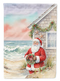 Santa Claus by the Seaside Cottage Christmas House Flag 28x40 Porch Sleeve Pole Decorative Outside Yard Banner Artwork Wall Hanging, Polyester