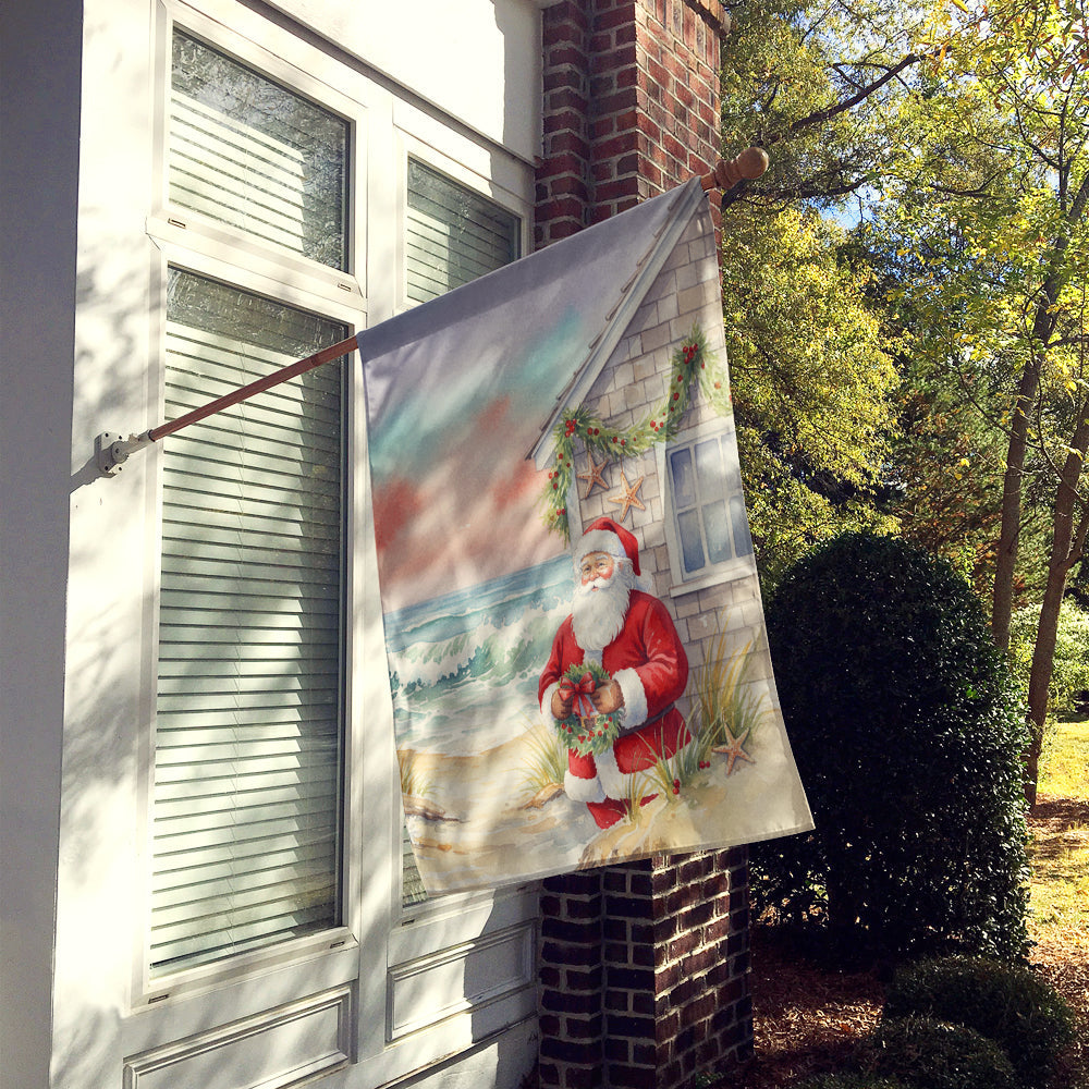 Santa Claus by the Seaside Cottage Christmas House Flag 28x40 Porch Sleeve Pole Decorative Outside Yard Banner Artwork Wall Hanging, Polyester