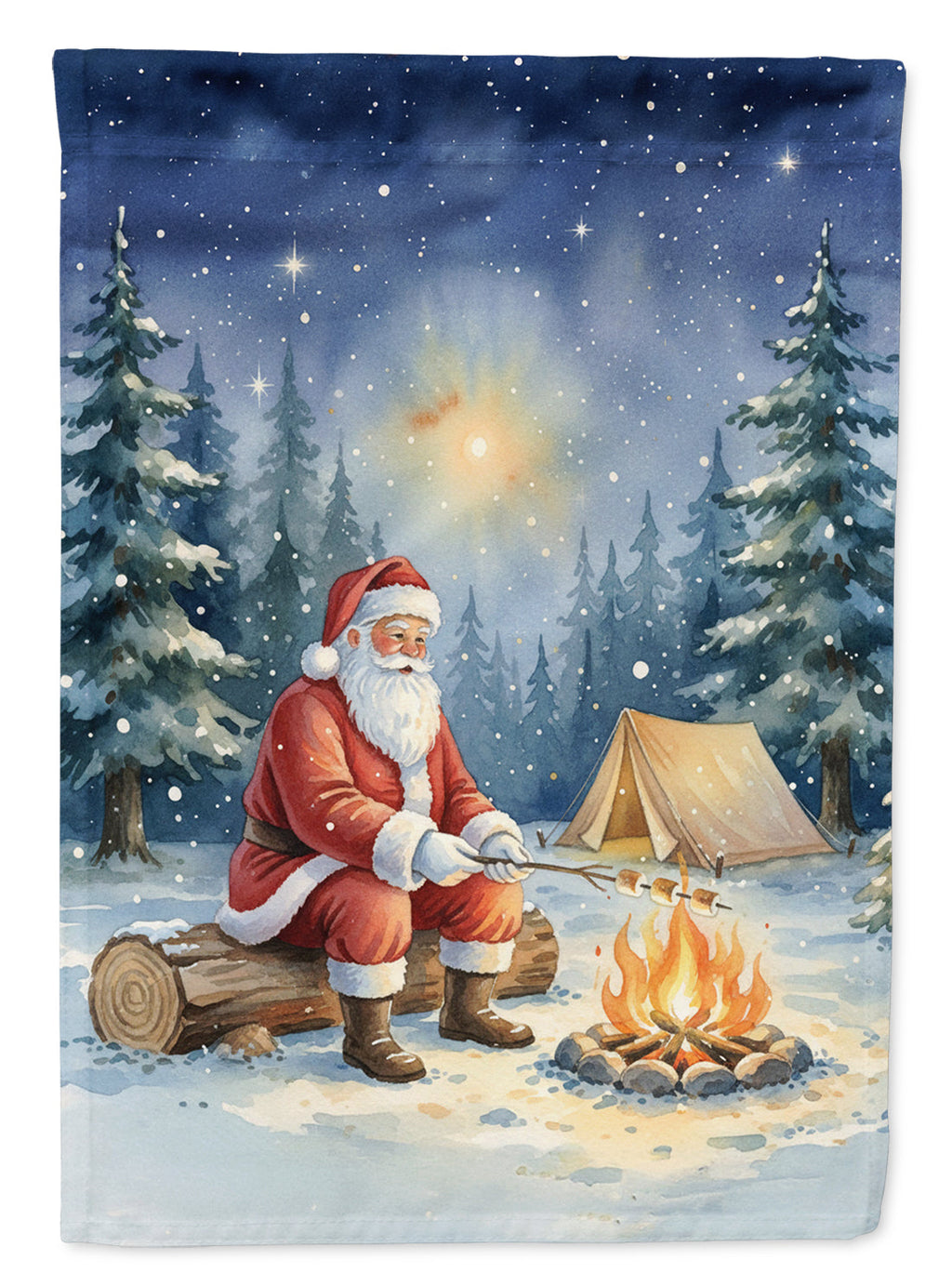 Santa Claus Camping by the Fire Christmas Garden Flag Mailbox Decorative Yard Banner Outside Patio Artwork for Flower Beds, Garden Size, Multicolor