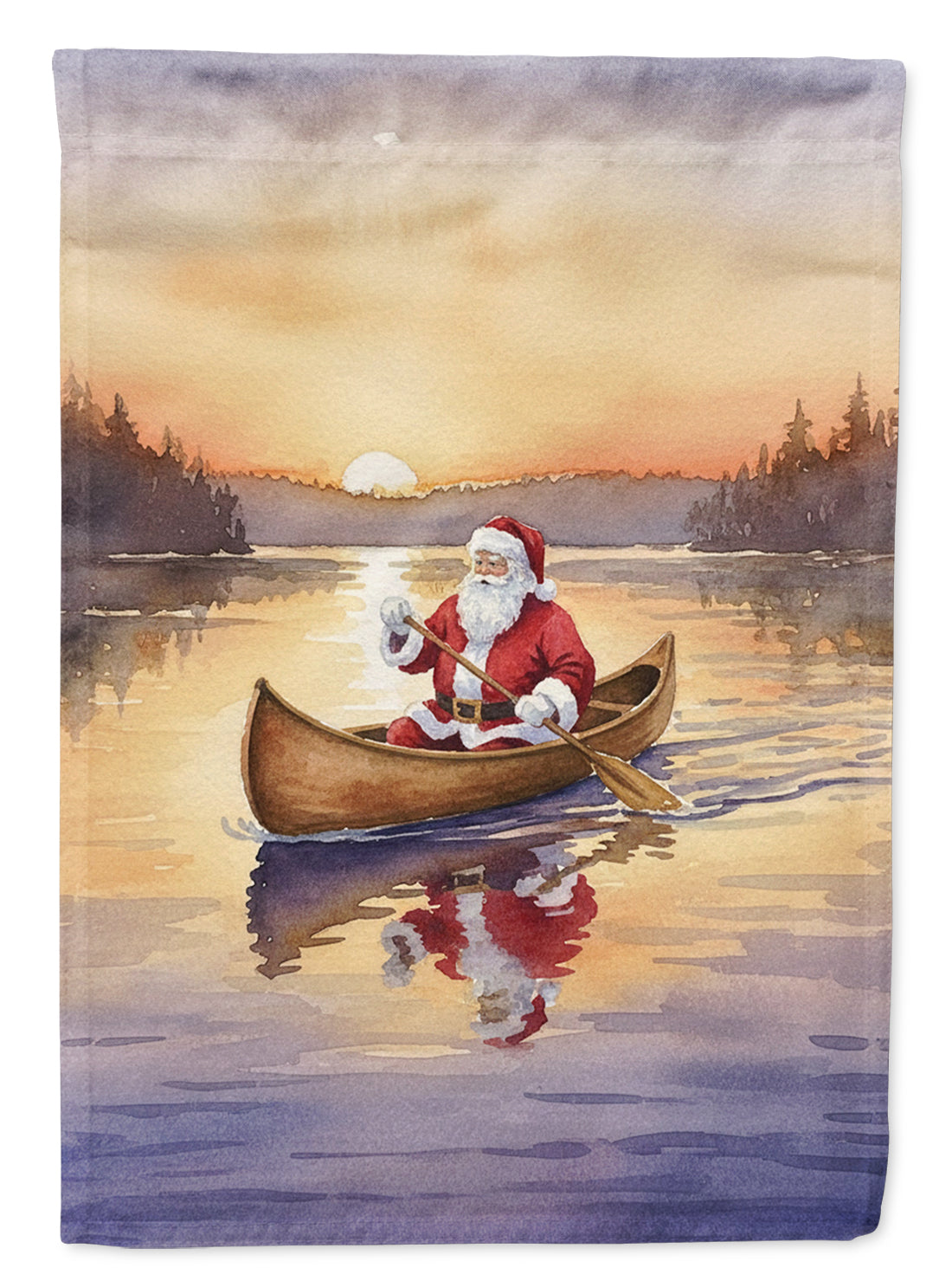 Santa Claus Canoeing at Sunset Christmas Garden Flag Mailbox Decorative Yard Banner Outside Patio Artwork for Flower Beds, Garden Size, Multicolor