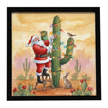 Santa Claus Decorating a Cactus Christmas Framed Metal Print Bathroom, Kitchen, Office, Home Decor Wall Art Ready to Hang, Square, 8X8