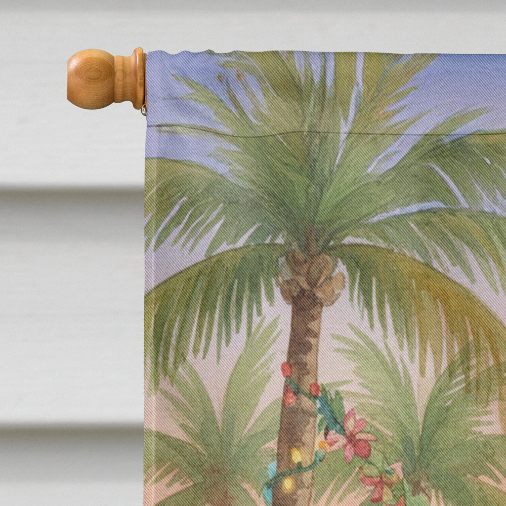 Santa Claus Decorating Palm Tree Christmas House Flag 28x40 Porch Sleeve Pole Decorative Outside Yard Banner Artwork Wall Hanging, Polyester