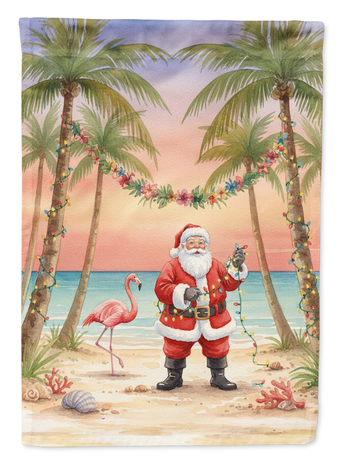 Santa Claus Decorating Palm Tree Christmas Garden Flag Mailbox Decorative Yard Banner Outside Patio Artwork for Flower Beds, Garden Size, Multicolor