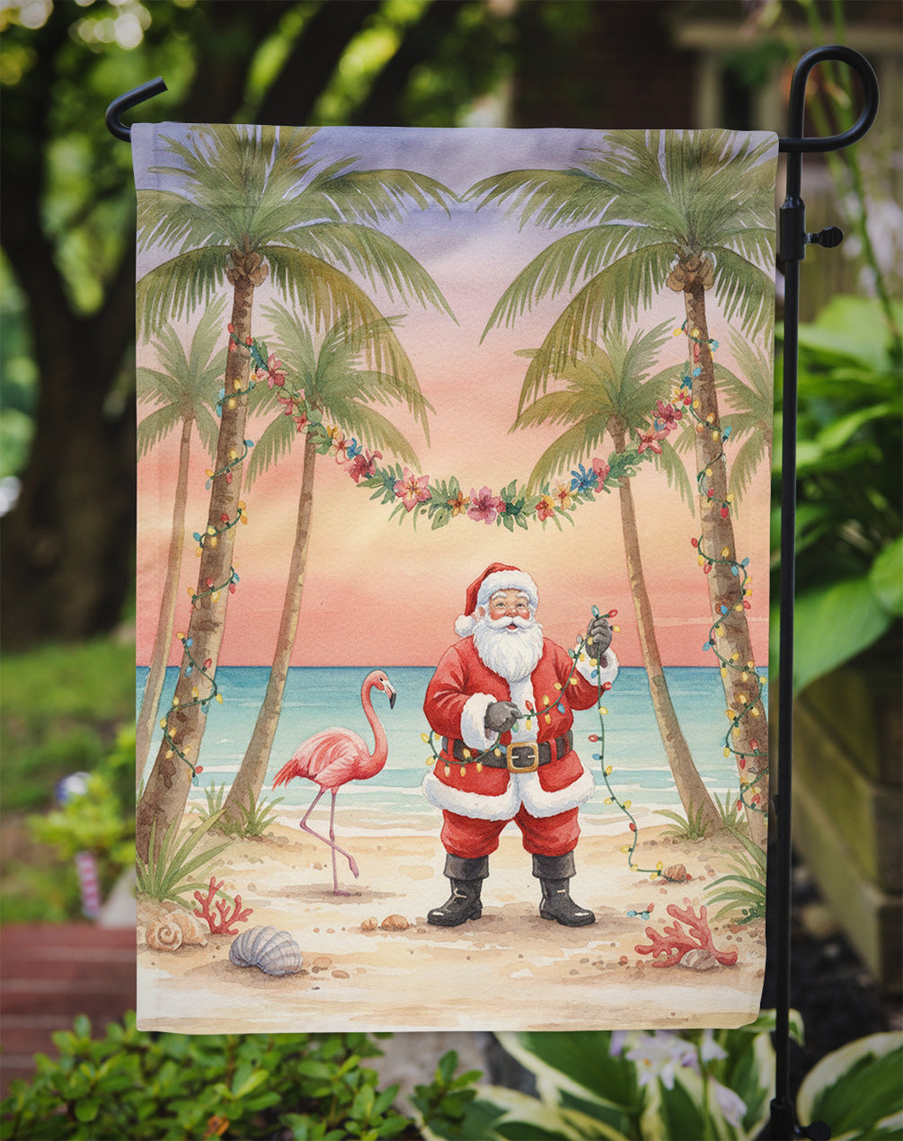 Santa Claus Decorating Palm Tree Christmas Garden Flag Mailbox Decorative Yard Banner Outside Patio Artwork for Flower Beds, Garden Size, Multicolor