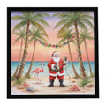 Santa Claus Decorating Palm Tree Christmas Framed Metal Print Bathroom, Kitchen, Office, Home Decor Wall Art Ready to Hang, Square, 8X8