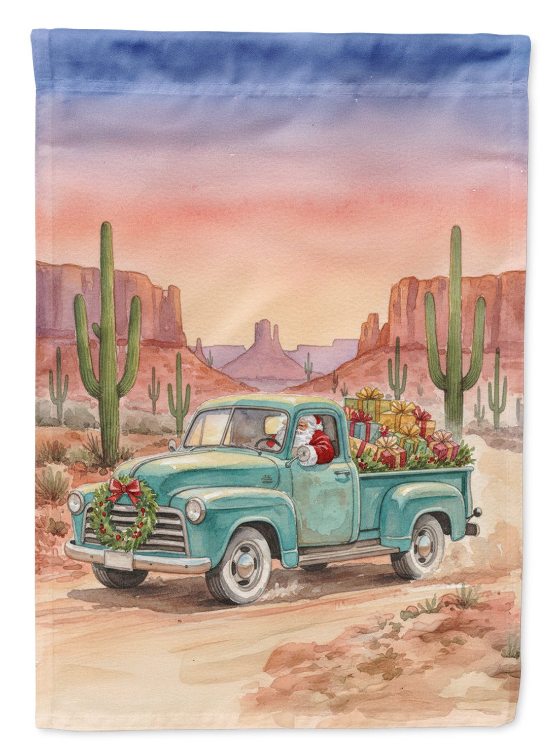 Santa Claus Delivering Gifts in an Old Pickup Christmas Garden Flag Mailbox Decorative Yard Banner Outside Patio Artwork for Flower Beds, Garden Size, Multicolor