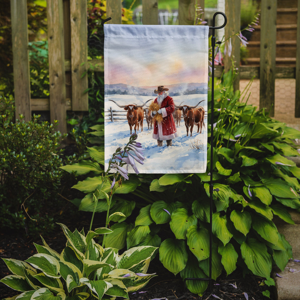 Santa Claus Feeding the Longhorns Christmas Garden Flag Mailbox Decorative Yard Banner Outside Patio Artwork for Flower Beds, Garden Size, Multicolor