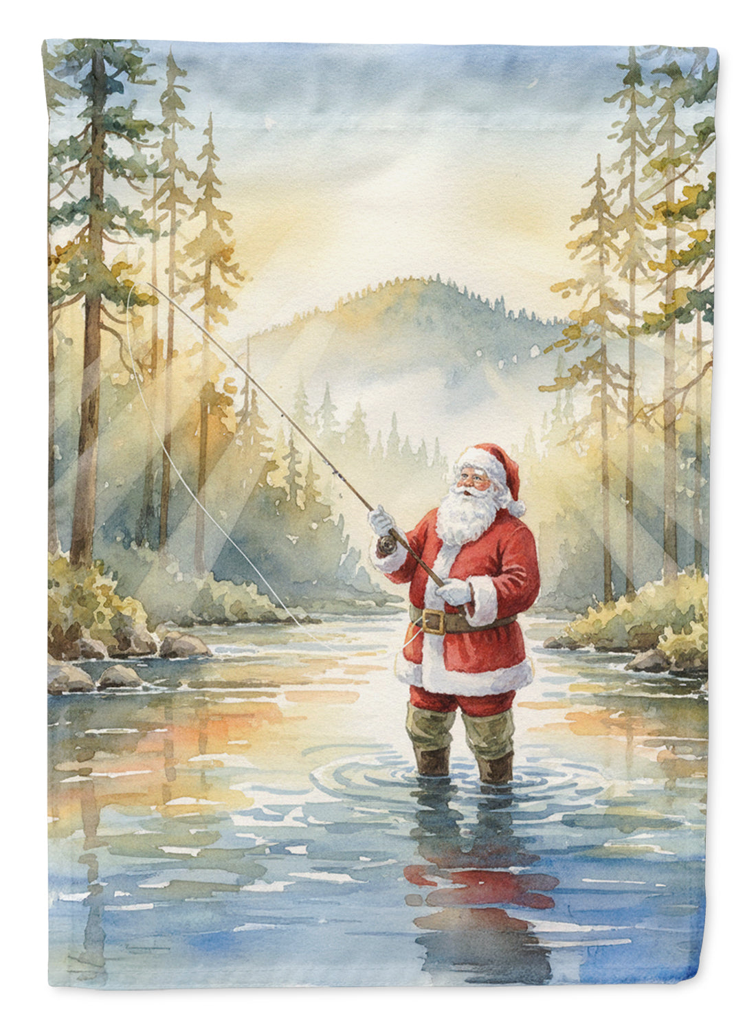 Santa Claus Fly-Fishing at Sunrise Christmas Garden Flag Mailbox Decorative Yard Banner Outside Patio Artwork for Flower Beds, Garden Size, Multicolor