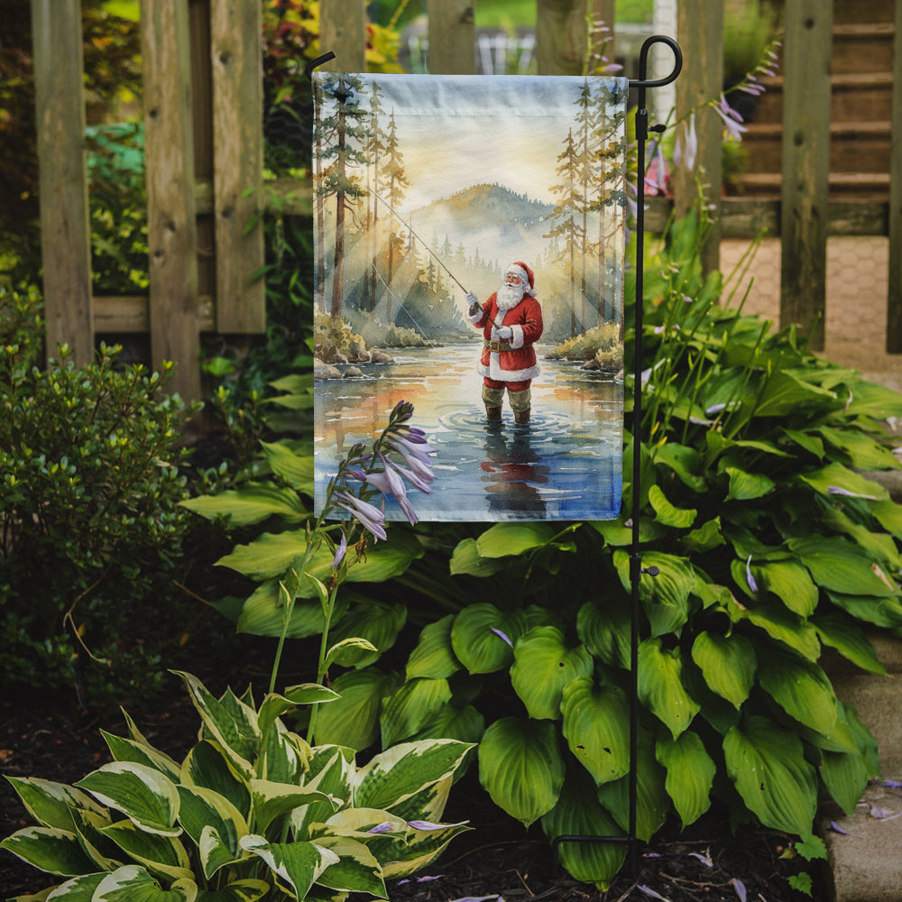 Santa Claus Fly-Fishing at Sunrise Christmas Garden Flag Mailbox Decorative Yard Banner Outside Patio Artwork for Flower Beds, Garden Size, Multicolor