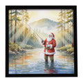 Santa Claus Fly-Fishing at Sunrise Christmas Framed Metal Print Bathroom, Kitchen, Office, Home Decor Wall Art Ready to Hang, Square, 8X8