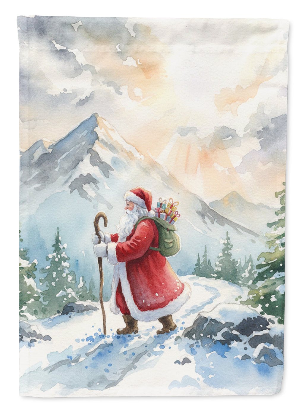 Santa Claus Hiking in the Mountains Christmas Garden Flag Mailbox Decorative Yard Banner Outside Patio Artwork for Flower Beds, Garden Size, Multicolor
