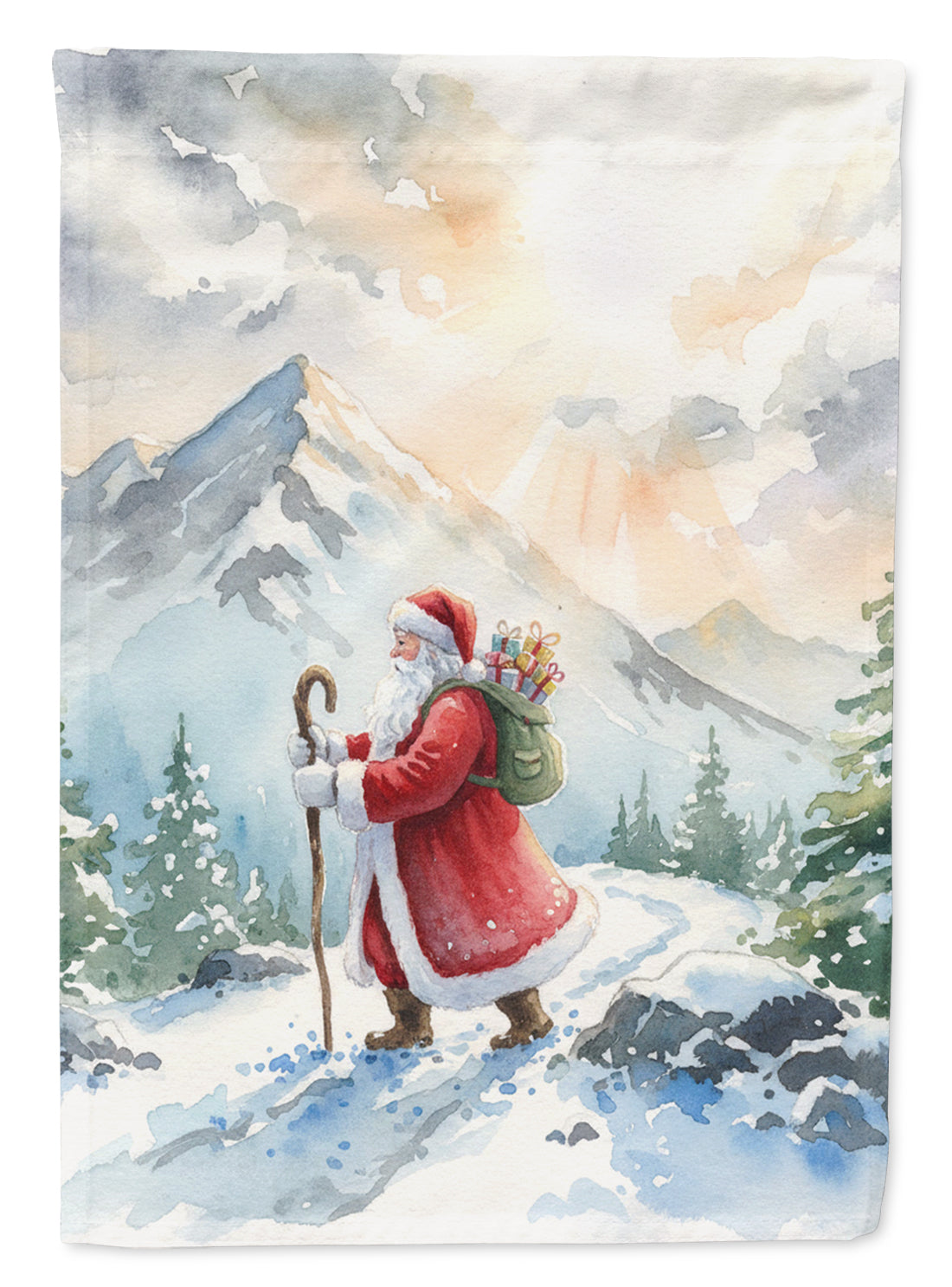 Santa Claus Hiking in the Mountains Christmas Garden Flag Mailbox Decorative Yard Banner Outside Patio Artwork for Flower Beds, Garden Size, Multicolor