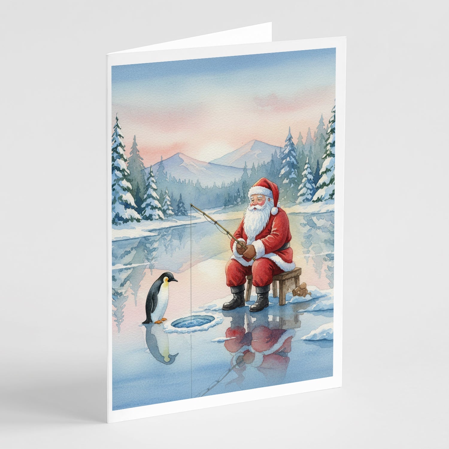 Santa Claus Ice Fishing on the Lake Christmas Greeting Cards Pack of 8 Blank Cards with Envelopes Whimsical A7 Size 5x7