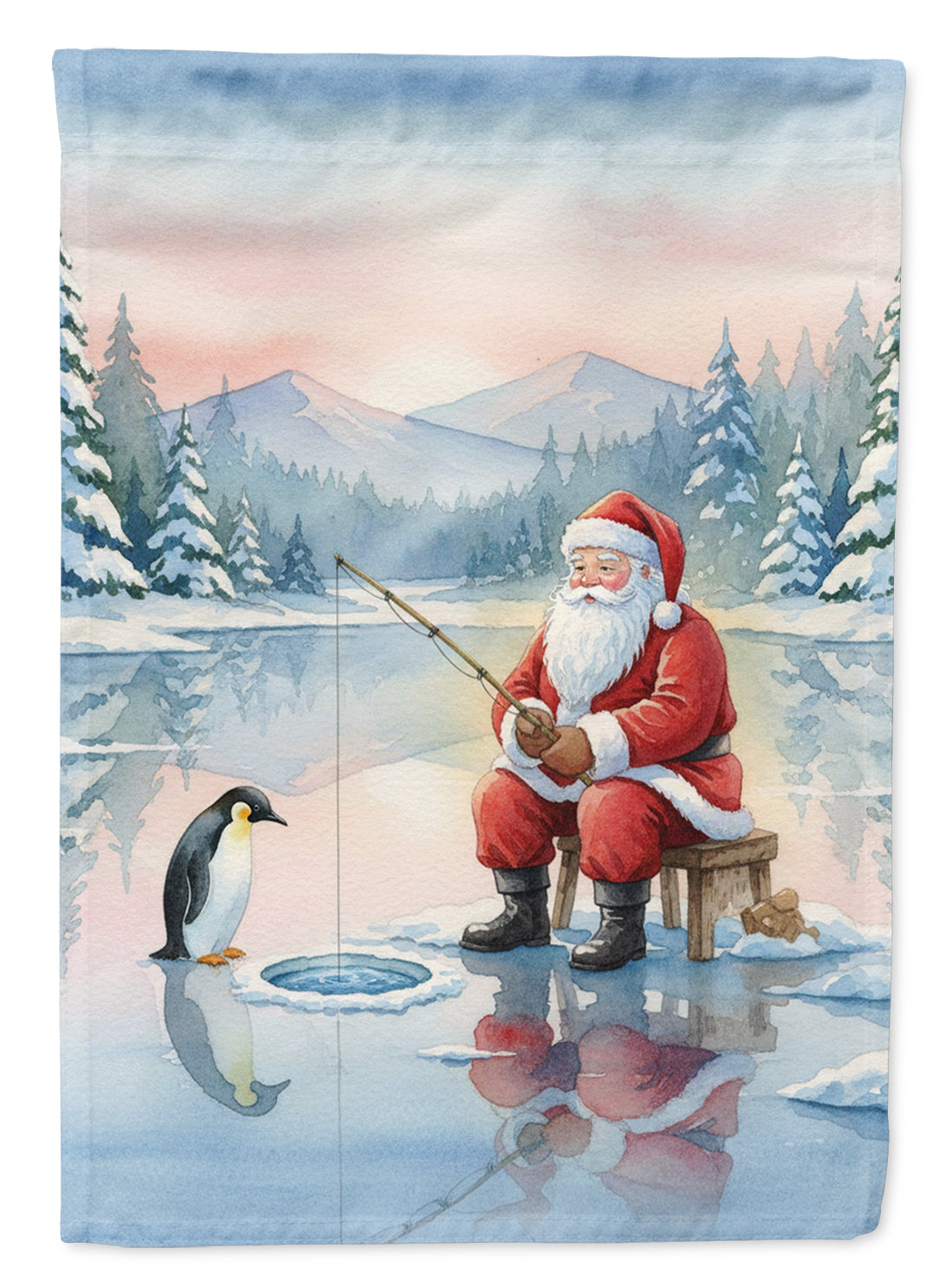 Santa Claus Ice Fishing on the Lake Christmas Garden Flag Mailbox Decorative Yard Banner Outside Patio Artwork for Flower Beds, Garden Size, Multicolor