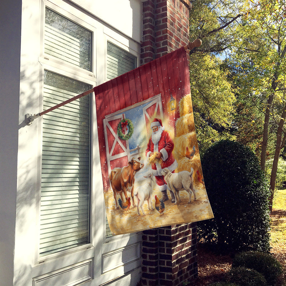 Santa Claus in the Barn with Animals Christmas House Flag 28x40 Porch Sleeve Pole Decorative Outside Yard Banner Artwork Wall Hanging, Polyester