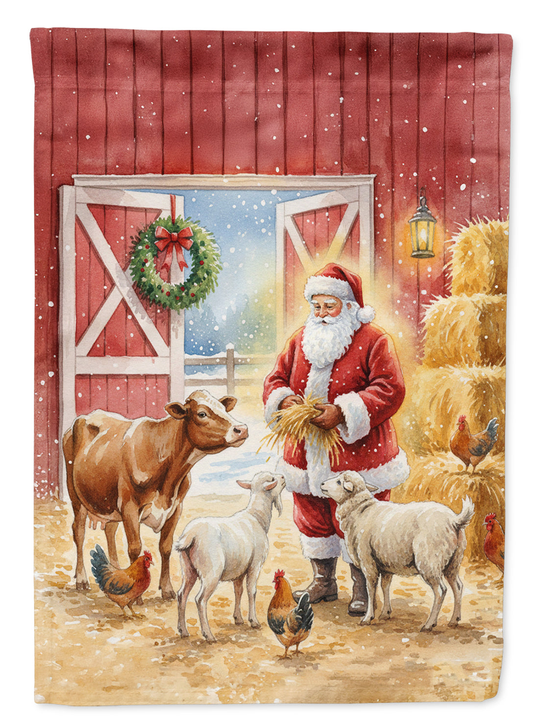 Santa Claus in the Barn with Animals Christmas Garden Flag Mailbox Decorative Yard Banner Outside Patio Artwork for Flower Beds, Garden Size, Multicolor